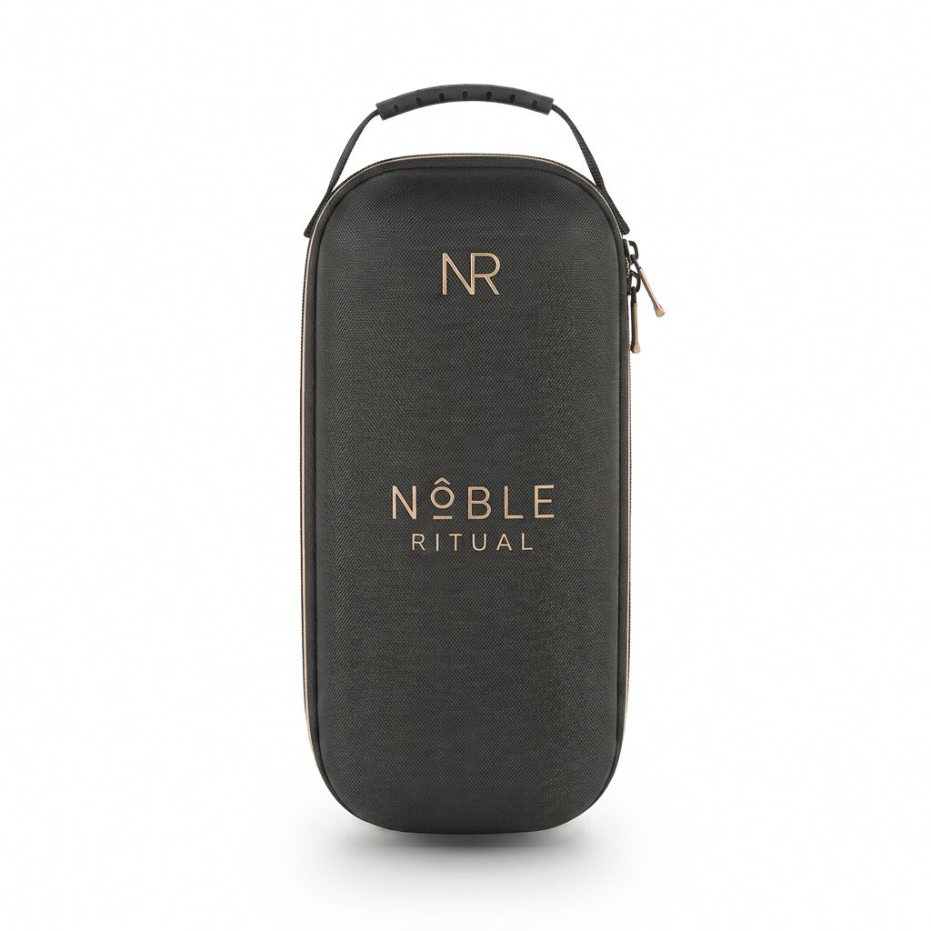 Noble Voyage espresso travel case, closed, on a white background