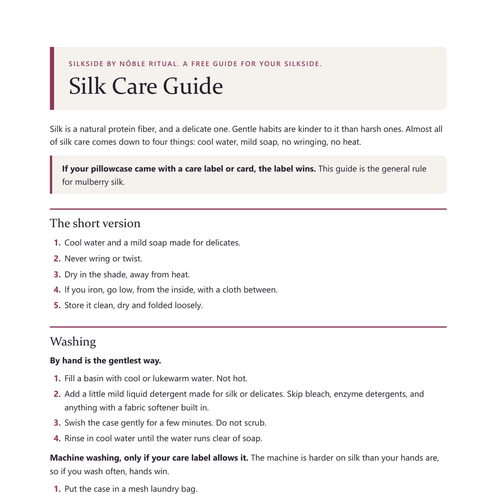 Silk Care Guide by Silkside, free with 2 or more