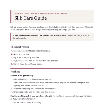 First page of the Silk Care Guide