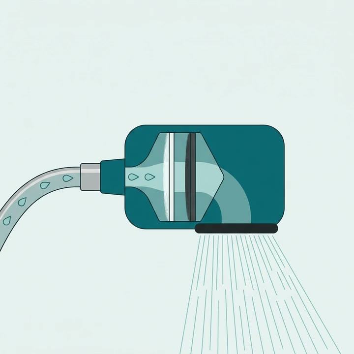Step 2: flat illustration of water passing through the head and its filter elements