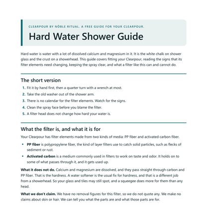 Hard Water Shower Guide by Clearpour, free with 2 or more
